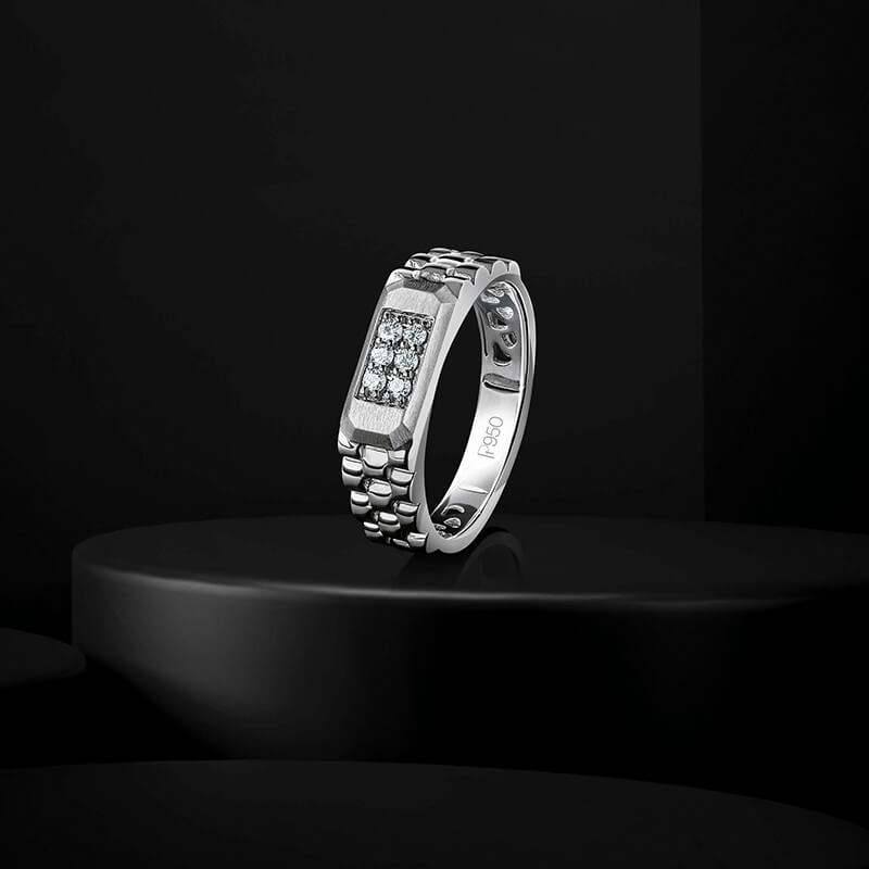Beautfiul Platinum Embellished Angular Ring for men