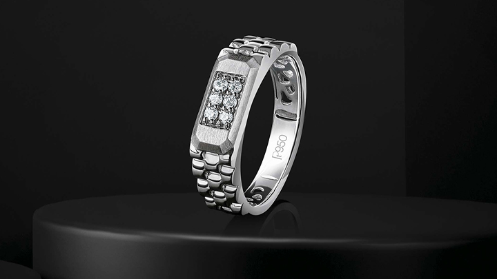 The Platinum Embellished Angular Ring for men